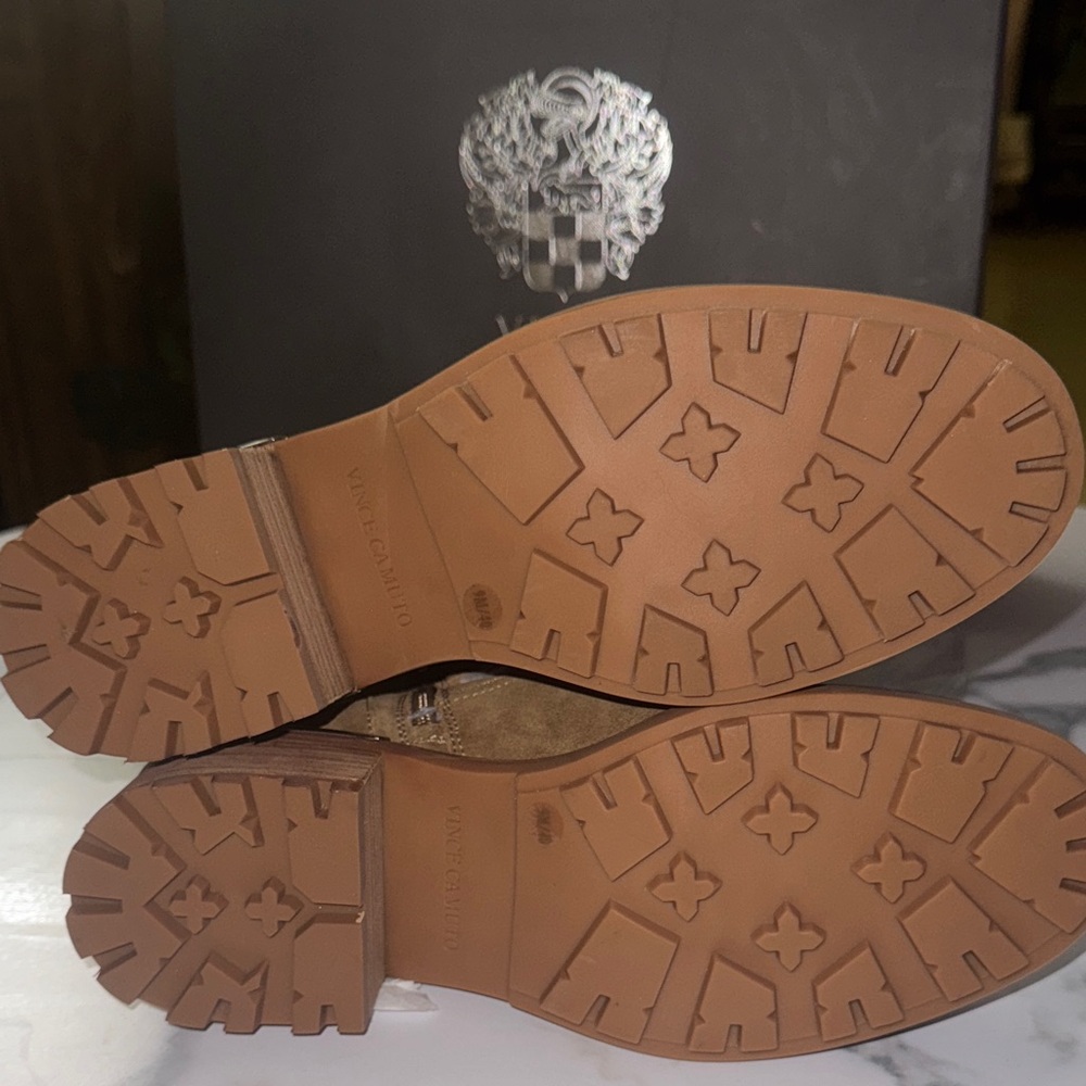 Vince Camuto Tan Combat Boots with Chain Detail - Picture 4 of 8